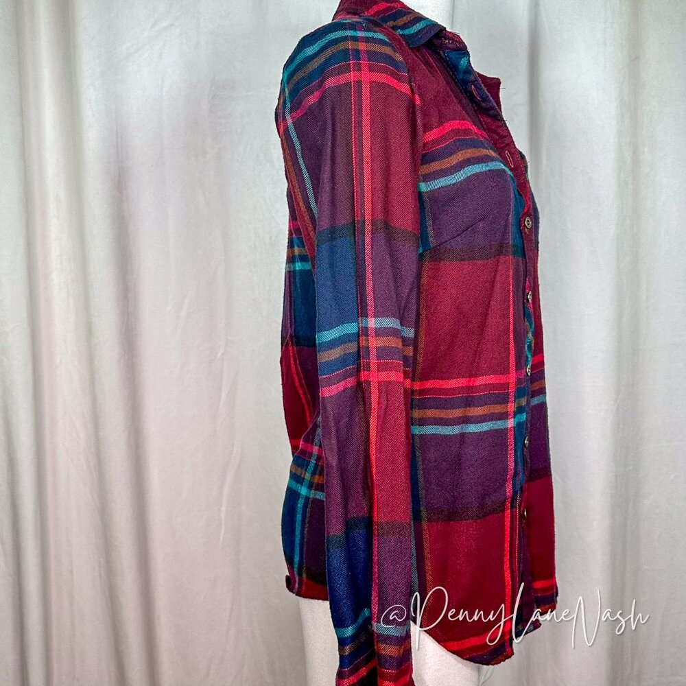 Maurices Zipper Pocket Plaid Button Down Shirt Top - Picture 6 of 11